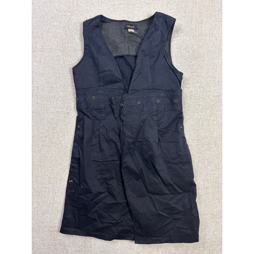 Diesel Womens Black Utility Wrap Mini Dress Grommet Detail Cotton Size M